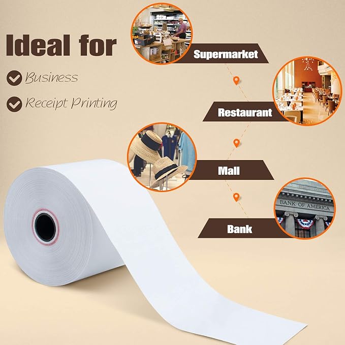 (50 Rolls) 2 1/4" x 230' Thermal Paper, POS Receipt Paper for Retail Business Cash Register, Fits Most Credit Card Terminal