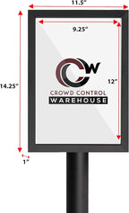Crowd Control Warehouse Pedestal Standing Floor Sign Frame with Sloped Base, 11 x 14 Inch Vertical, Satin Stainless Steel