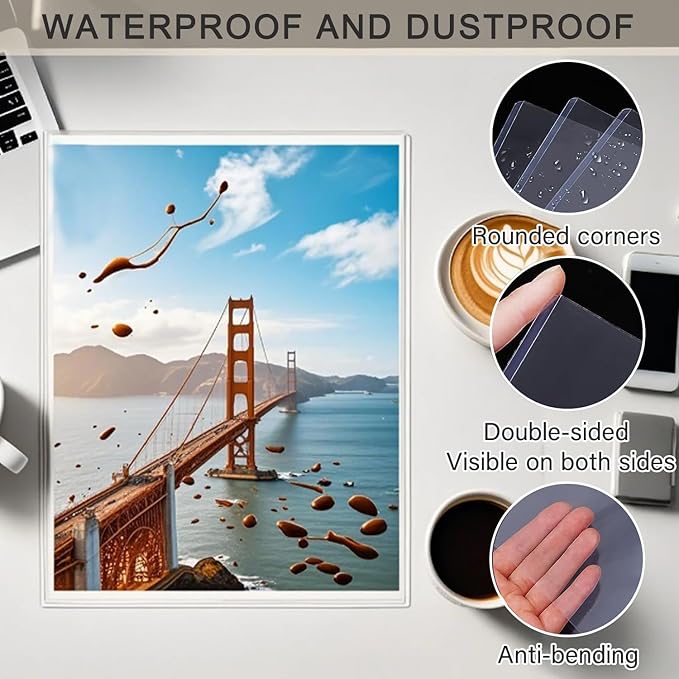 12PCS 8" x 10" Clear Rigid Card Sleeves – Waterproof Hard Plastic Protectors for Postcards, Prints, Photos, Trading & Sports Cards – Top Load Jumbo Sheet Holders