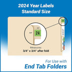 2024 Year Stickers, Doctor Stuff 2024 Chart Stickers, Fluorescent Green Color Coded, USA Made Year Labels for End Tab File Folders, 500 Labels per Roll, 1 Roll, 3/4" x 1-1/2"