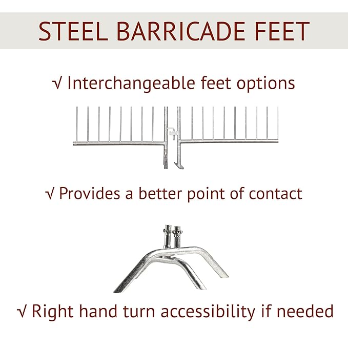 Trafford Industrial Angry Bull Barricades Metal Interlocking Steel Barricade (6.5 Ft. Economy, Light Weight & Pre-Galvanized, Flat Feet, Zinc Coated Steel, Set of 20)