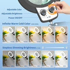 HITTI 12X Ultra Long Magnifying Glass with Light and Clamp, Upgrade Infinite Color and Brightness Workbench Light, Hands Free LED Magnifier Light and Stand for Crafts Reading Painting Soldering Hobby