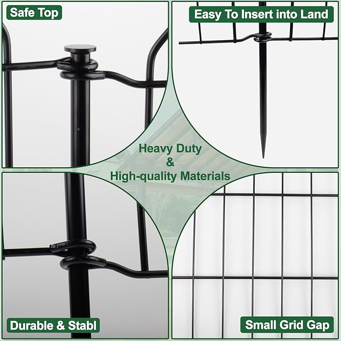 SUNLAX 5 Panels Garden Fence 10ft(L) x 24in(H) Fencing for Yard No Dig Animal Barrier Metal Dog Fence for Patio Outdoor Without Gate