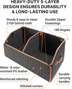 Owleys Rear Cargo Organizer For SUV | Set Of 17.7" & 21.6" Eco-Leather Crates | Foldable Car Storage With Magnetic Lids | Durable Car Trash Bin & Tote | Stylish Gifts For Boyfriend | Black-Brown