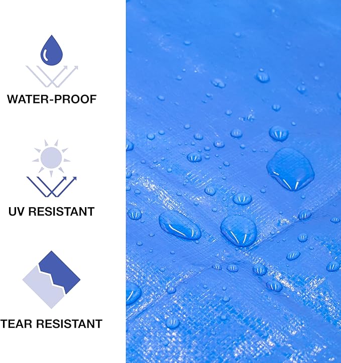 14x30 Blue Waterproof Tarp – Heavy Duty 5 MIL Thick Outdoor Tarpaulin Cover - Multi Purpose Protection for Camping, Tent, Roof, Patio, Pool, Floor, Furniture, Boat, Truck Beds, Pack of 1