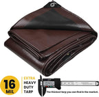 PROTARP Extra Heavy Duty 16 Mil Tarp Cover, Waterproof, UV Resistant, Rip and Tear Proof, Poly Tarpaulin with Reinforced Edges for Roof, Camping, Patio, Pool, Boat. (Brown/Black 10′ X 20′)