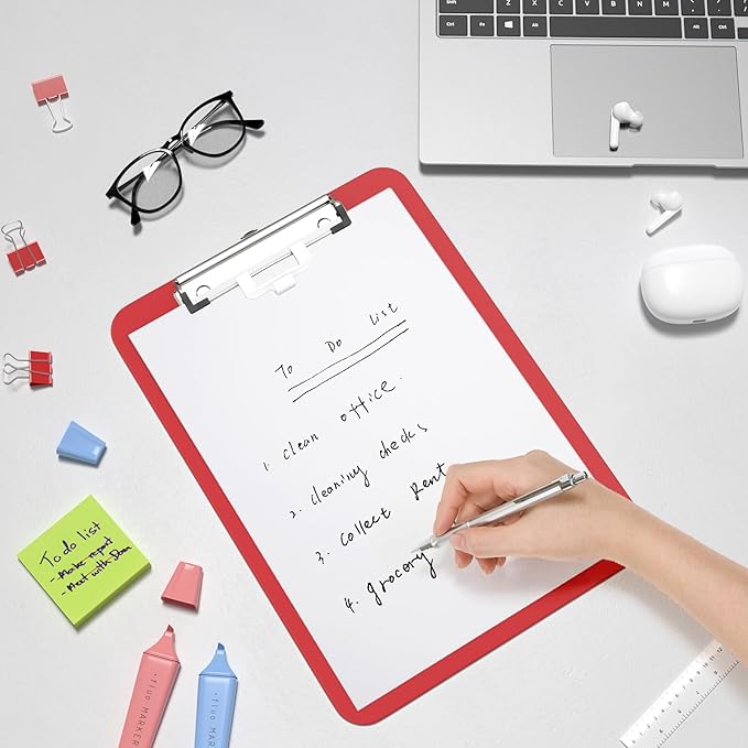 Hongri Plastic Clipboard with Pen Holder, Red 8.5x11 Letter Size Clip Board for Classroom, Office, Students, Nurses and Women, Low Profile Clip, Size 12.5 x 9 in(Pack of 2)