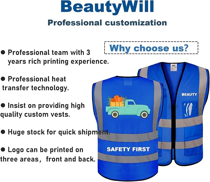 5 Pack Mesh Safety Vest Custom Logo Class 2 High Visibility Reflective Vest with Pockets Construction Security Work Vest Blue