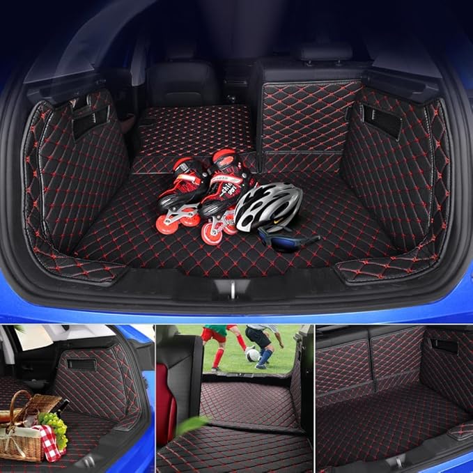 Trunk Cargo Liner Floor Mat for Mercedes GL450 GL400 GL350 GL550 GL500 2006-2015(Trunk Mat+Backrest Mat+Both Side Mat() Trunk Mat Replacement Accessories (Black with Black Stitching)