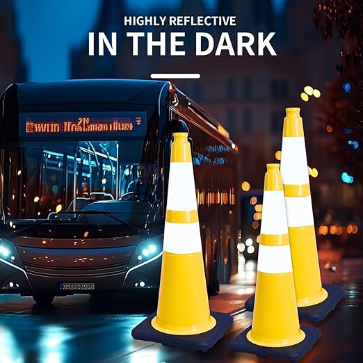 BESEA 8Pack 36” inch Traffic Cones Yellow Road Parking Cones Construction Safety Cone Structurally Stable for Traffic Control(Blue Color)