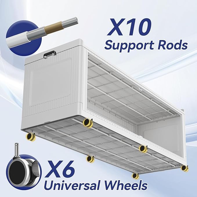 150Gal Extra Large Stackable Storage Bins with Lid, 600Qt Collapsible Storage Box with Wheels, Closet Organizers and Storage Cabinet Container for Home, Kitchen, Office, 3Pack White Clear