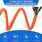 Split Braided Cable Sleeve，Flexible Wire Loom Tubing, Automotive Cord Protector Pet Proof, Cable Management for Computer TV Electric Wires Harness 16ft (Orange, 10mm（3/8")