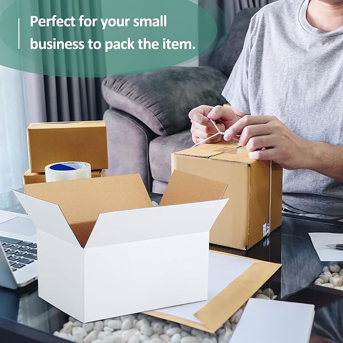 Eupako 30 Pack Small Shipping Boxes Assorted Sizes, 9x6x4 & 10x7x5, 15 PCS Each, White Corrugated Box Mailers, Cardboard Boxes for Packaging Small Business, Mailing