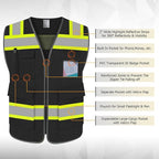 TCCFCCT Reflective Safety Vest 5 Pockets Mesh High Visibility Vest for Men Women, Hi Vis Construction Work Vest with Fluorescent Orange Edge, Durable with Reinforced Sewing, Meet ANSI/ISEA, DW-Black, S