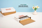 50 Pack 9x6x1.3 inch Shipping Boxes, Easy-Fold Multi-Depth DVD Mailer Box with Fragile Stickers for Mailing, Storing, Package, Gifts, Crafts, Business or Home, White