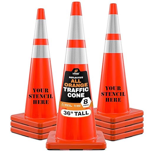 Xpose Safety 36 Inch Orange Traffic Cones with 6" & 4" Collars, 8-Pack - Multipurpose PVC Plastic Safety Cone for Parking, Soccer, Caution, Kids and Construction - DOT Approved