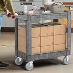 2 Tier Plastic Rolling Cart Utility Cart on Wheels, Heavy Duty Tool Carts with Ergonomic Storage Handle and Deep Shelfs, Work Carts Service Cart for Garage, Warehouse, Workshop, Office, Cleaning