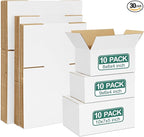 Eupako 30 Pack Small Shipping Boxes Assorted Sizes, 8x6x4 & 9x6x4 & 10x7x5 10 PCS Each Small Boxes, White Corrugated Box Mailers, Cardboard Boxes for Packaging Small Business, Mailing