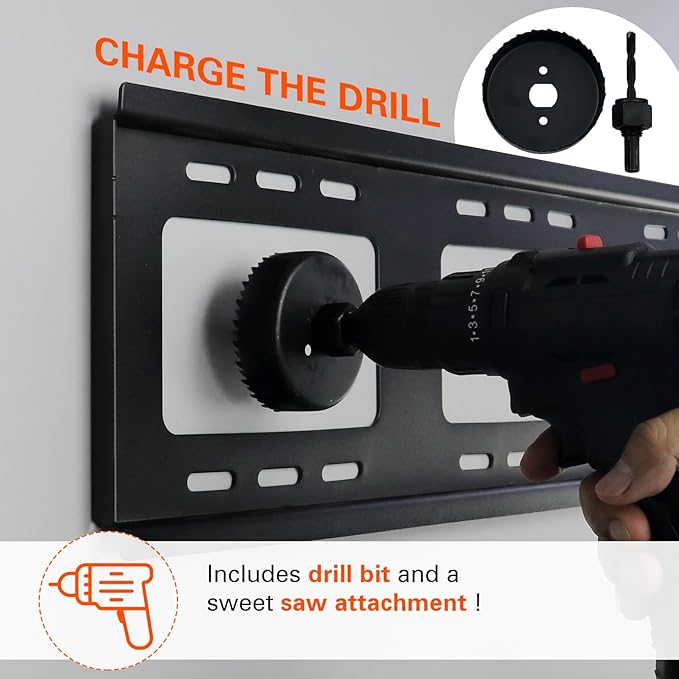TV Wire Hider Kit for Wall Mount TV - in Wall Cable Management Kit with 2 Pass Throughs, Locking Brackets, and Hole Saw Drill Attachment