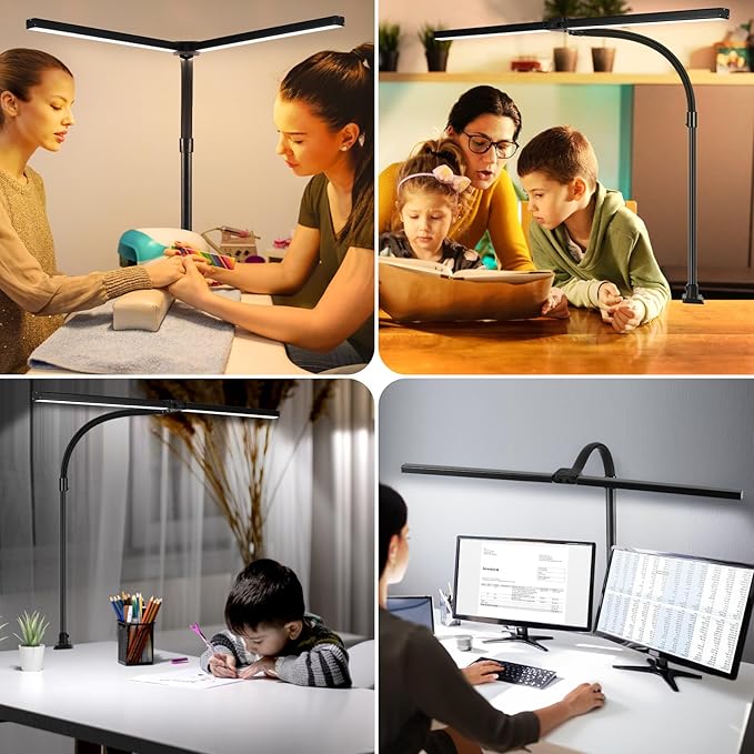 Double Head LED Desk Lamp with Timer of Remote Control 24W Brightest Computer Desk Light Office Lamp for Workbench Drafting Architect Study Reading Gaming with Anti-Glare Cover