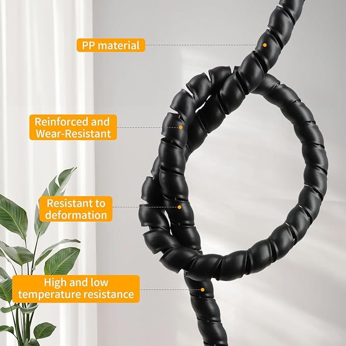 Spiral Wire Wrap, 9.84ft, 16.4ft, 33ft Spiral Cable Wrap Sleeve Hose for Computer, Power, Audio & Video Cords Stop Cord Tangle and Detangler (Black, 18mm (0.71")-9.84ft)