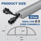 Floor Cord Cover for Wires on Floor Self Adhesive Cord Hider Floor Cable Management Wire Covers for Cords Protector Prevent Cable Trips Cord Cavity W 0.47" x H 0.27", Gray, 10Ft