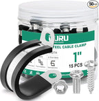 15PCS 1 Inch Cable Clamps with 35PCS Screws Assortment Kit 304 Stainless Steel Rubber Cushioned Insulated Cable Clamp, Automotive Wire Pipe Clamps(25mm)