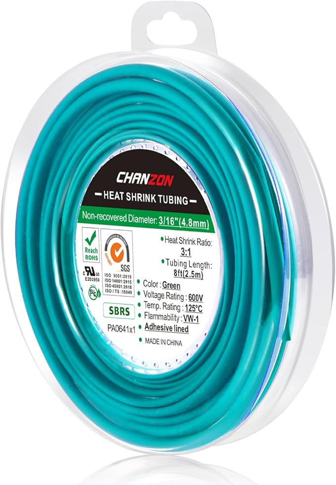 Chanzon 3:1 Ratio 3/16" (4.8mm) Heat Shrink Tubing - Marine Grade Waterproof Adhesive Lined - 8Ft Roll (2.5M Total Length) Green Polyolefin Sleeving Wrap Shrinking 3 to 1 Ratio 1pcs