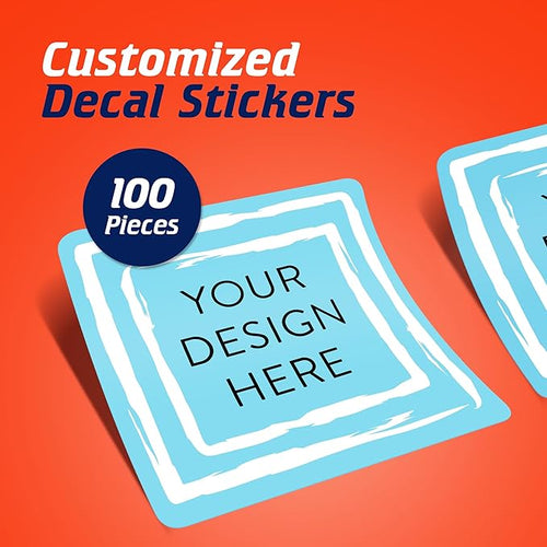 100 Custom Vinyl Stickers - Upload Your own Image, Text, Design, Logo - Personalized Logo Labels for Handmade, Packaging, Bottle, Jars, Candle, Brand Stickers (Blue Swirls, 1.5x1.5 Square)