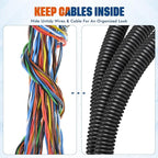 Sasylvia 1/4", 1/2", 3/8" x 15 ft Split Wire Loom Tubing Automotive Wire Loom Assortment Split Cable Sleeves Bulk Flexible Electrical Conduit Protective Kit