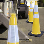 OrangeStar 8-Pack 36" Yellow Traffic Cones with Weighted Rubber Base, 2 Reflective Collars, Large Safety Cones for Parking Lot, Road Construction, Warehouse, Highway, Weatherproof PVC