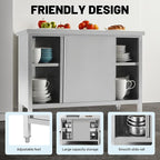 Hally Stainless Steel Cabinet, 30" x 60" NSF Commercial Heavy Duty Prep Workbench with Two Sliding Doors, Large Storage Cabinet, Metal Table for Kitchen, Restaurant, Garage