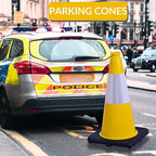 BESEA 6Pack 18 Inch Yellow Traffic Cones with 6 Inch Reflective Collar, Heavy Duty PVC Safety Cones with 10.5 x 10.5 Inch Base for Parking, Driving Practice, Sports Training, and Construction