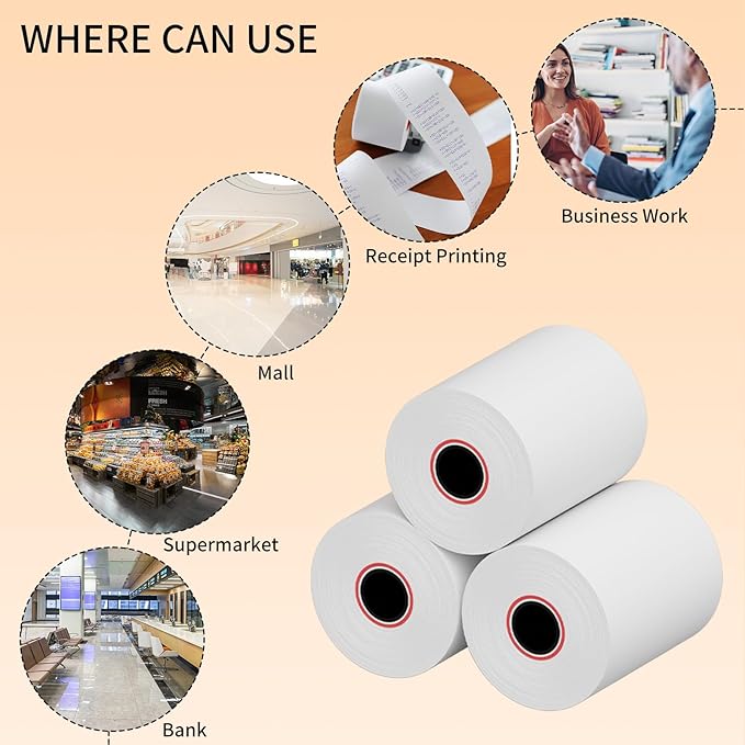 2 1/4'' X 165' Thermal Receipt Paper(50 Rolls),Credit Card Paper Rolls,Fits 58mm Thermal POS Printer,Cash Register,Premium Printer Paper,58mm Terminal Credit Card Machines