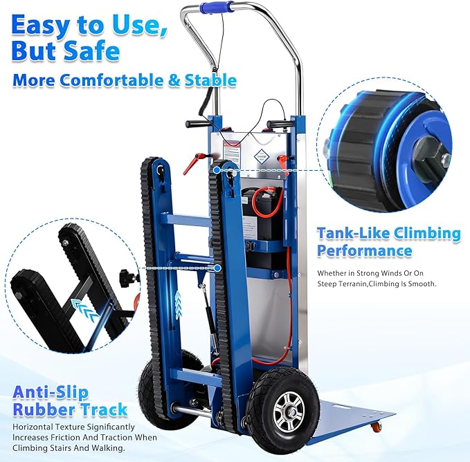 Electric Stair Climbing Dolly, 1250W Electric Stair Climbing Hand Truck, 900lbs Max Load Capacity, 3 Mode Folding Stair Climber Hand Trucks with Telescopic Handle for Moving (Blue+Black/Big Wheels)