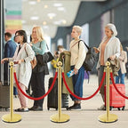 Stanchion Set, Gold Stanchion and Velvet Ropes with 8 Pcs Stainless Steel Posts and 6Pcs Red 5FT Ropes Crowd Control Barrier for Events, Weddings, Theaters, VIP Lines, Queue Management