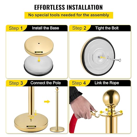 VEVOR Velvet Ropes and Posts 6 Pcs Red Velvet Rope 5 ft, Stanchions Solid Base with Ball Top, Crowd Control Barriers Gold Stanchions, Red Carpet Poles, Crowd Control Ropes and poles for Party Supplies