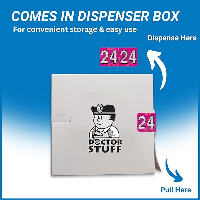 2024 Year Stickers, Doctor Stuff 2024 Chart Stickers, Holographic Fuchsia Colored, USA Made Year Labels for End Tab File Folders, 500 Labels per Roll, 1 Roll, 3/4" x 1-1/2"