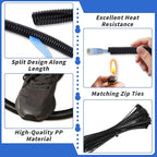 250FT Split Wire Loom Tubing, 1/4 Inch Wire Protector Tubing, Automotive Wire Flexible Conduit Cord Covers with 20 Cable Ties for Automotive Marine RV Agriculture Electrical Cable Protection