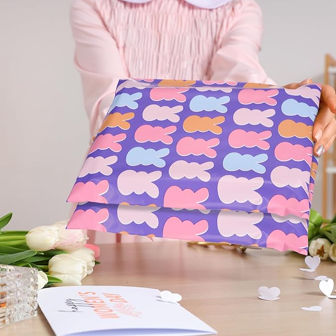 Metronic Poly Mailers 10x13 Inch 100pc, Easter Rabbit Bags for Shipping, Self-Adhesive Shipping Envelopes for Small Business, Waterproof Mailers Poly Bags for Shipping, Packaging Mailing Bags Bunnies