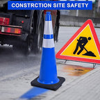 OrangeStar 36" Traffic Cones 8-Pack Blue Safety Cones with Reflective Collars, Heavy Duty Base for Construction, Parking Lot, Road Work, Flexible PVC, Indoor & Outdoor Use