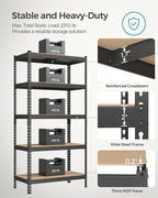 SONGMICS 5-Tier Storage Shelves, Load 2310 lb, Garage Storage, Boltless Assembly, Adjustable Shelving Unit, 17.7 x 35.4 x 70.9 Inches, for Study Shed Basement, Black and Natural Beige UGLR450B01