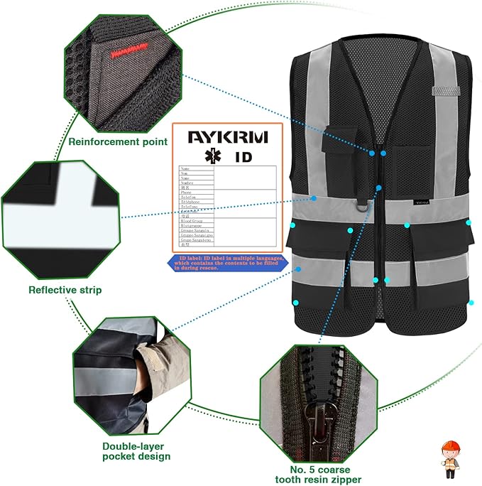 A-SAFETY 6xl 7xl 8xl Mesh black safety vest 6xl 7xl 8xl
