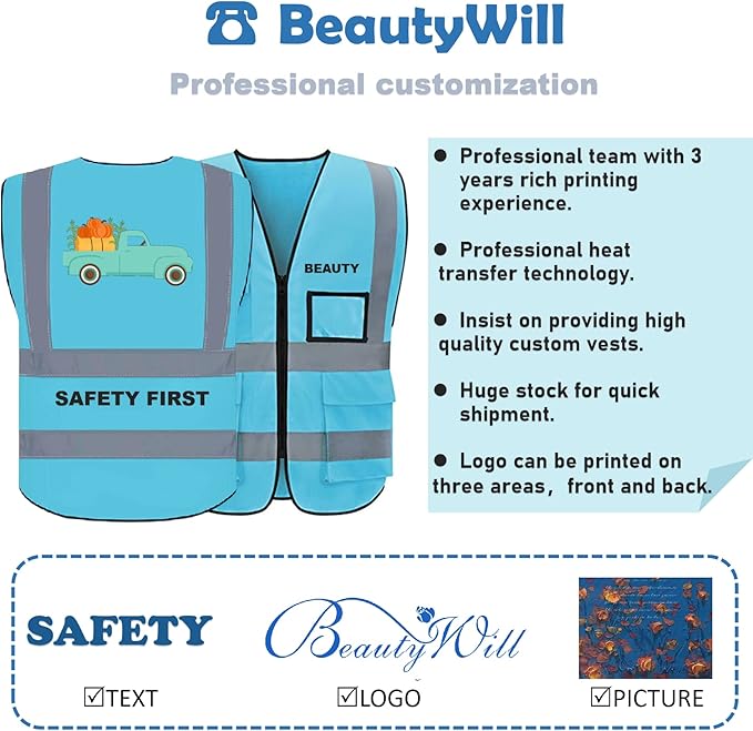 BeautyWill Custom Logo Safety Vest Class2 High Visibility Reflective Vest Breathable Construction Vest