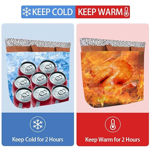 Insulated Reusable Tote Bag for Grocery Shopping for Women/Men, Pizza/Food Delivery Bag to Keep Food Cold/Hot for Commercial Delivery Services, Cooler bags for Travel/Beach/Picnic, Cow Print