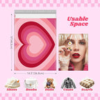 Metronic Poly Mailers 14.5x19 Inch 50pc Pink Love Heart, Waterproof Self-Seal Large Shipping Bags for Clothes, Cute Shipping Envelopes Mailers Poly Bags for Valentine's Day Packaging Mailing Gifts