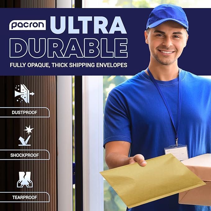 Kraft Bubble Mailers 200 Pack, 9.5 x 14.5 Inch Padded Shipping Envelopes, Yellow Mailing Envelopes for Documents & Packages, Durable & Lightweight, Made in USA