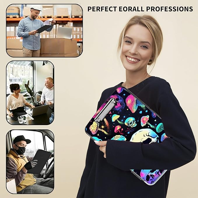 File Clipboard Storage with Pen Holder High Capacity Plastic Nursing Clipboards File Folder Storage Box Clipboard with Heavy Duty Clips for Teacher,Doctor,Offices-Mushroom Skull
