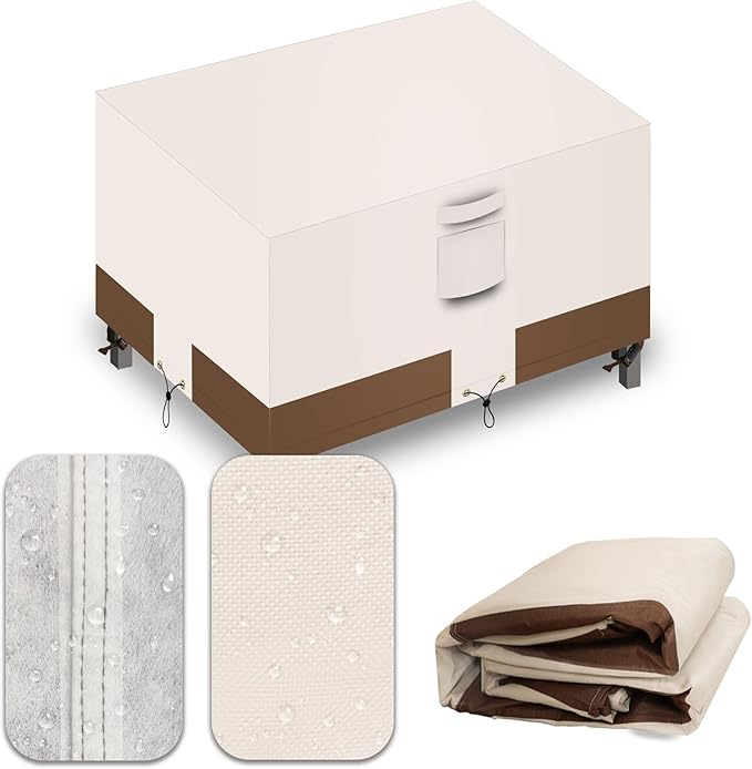 Heavy Duty Patio Furniture Covers Waterproof, 600D Outdoor Furniture Cover Waterproof for Sectional Sofa Couch, Outdoor Dining Table and Chair Set Covers 84''L x 44''W x 28''H, Beige Brown