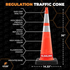 Xpose Safety 36 Inch Orange Slim Line Traffic Cones Heavy Duty 12lb with 6" & 4" Collars, 48 Pack Multipurpose PVC Plastic Safety Cone for Parking, Soccer, Caution, Kids & Construction - DOT Approved